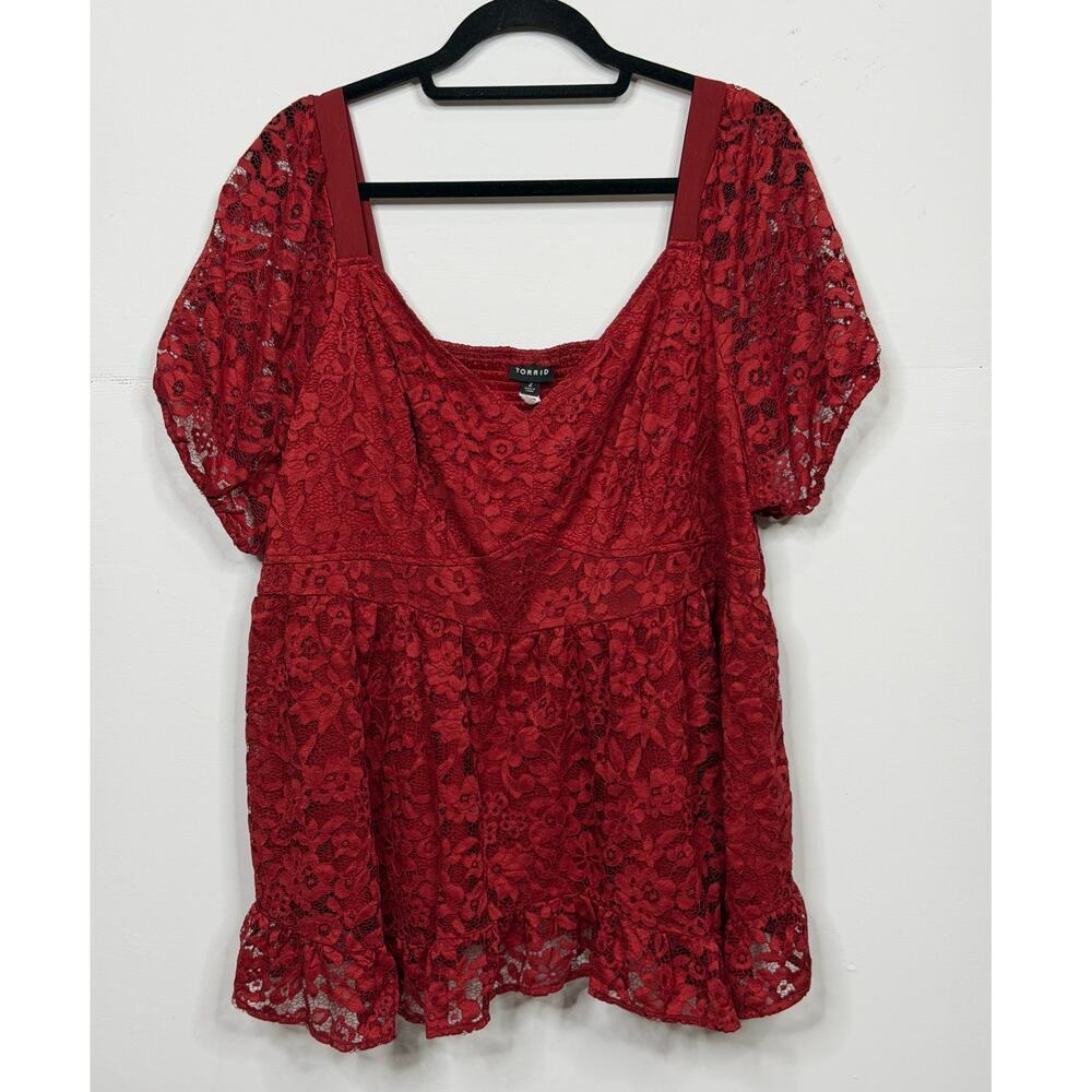 Torrid Dark Red Babydoll Lace Puff Sleeve Top / Size-2-2XL